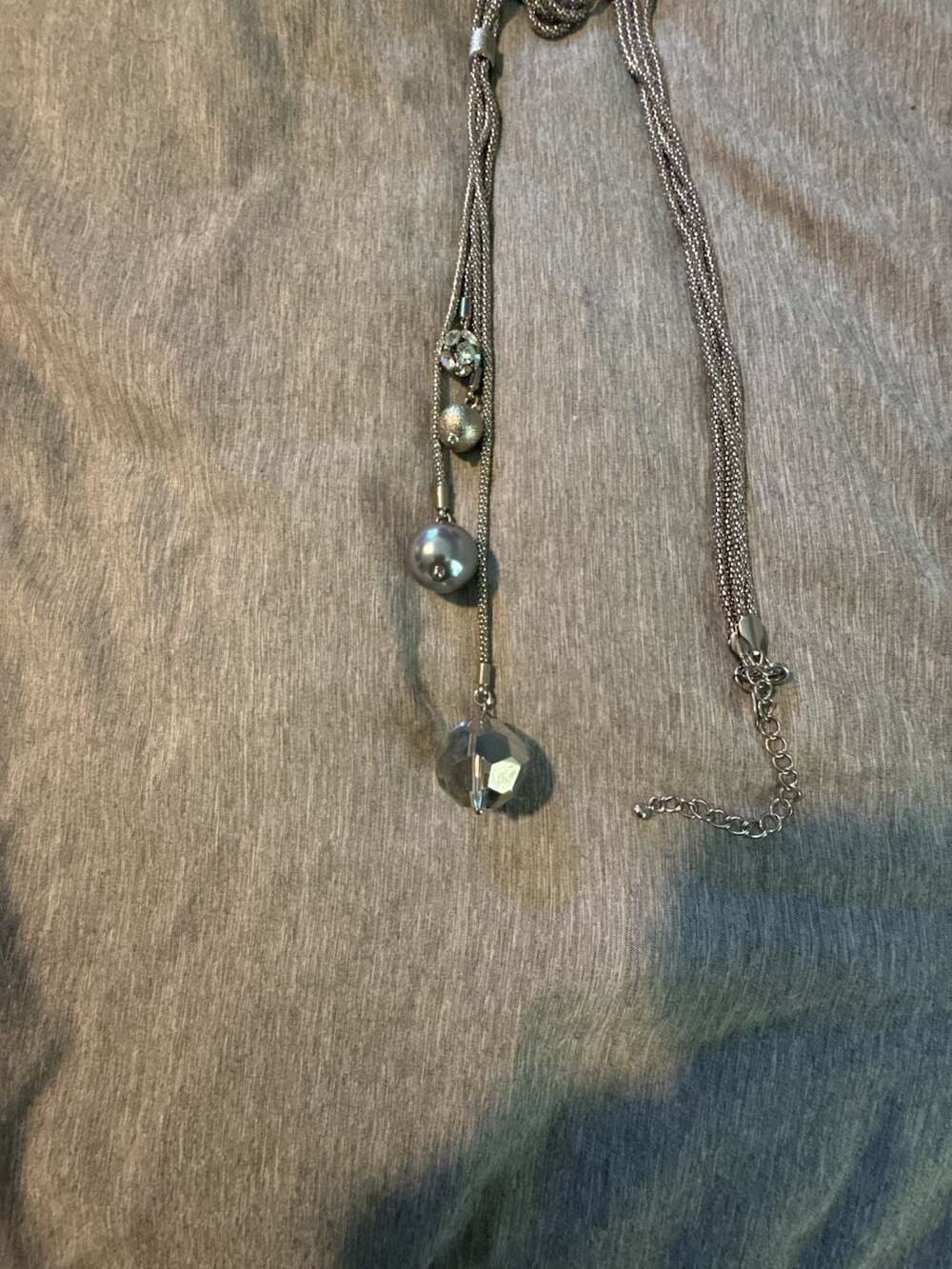 Lia Sophia Celestial Silver Tone Multi-Chain Necklace with Crystal and Faux Pear
